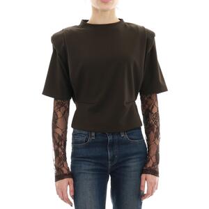 T-SHIRT CON PIZZO MARRONE